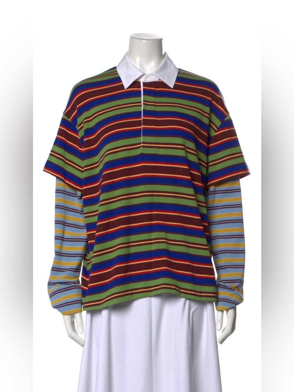 STAUD Stripe Long Sleeve Polo Button Top Multi Spectrum Stripe Linus Stripe XS/S